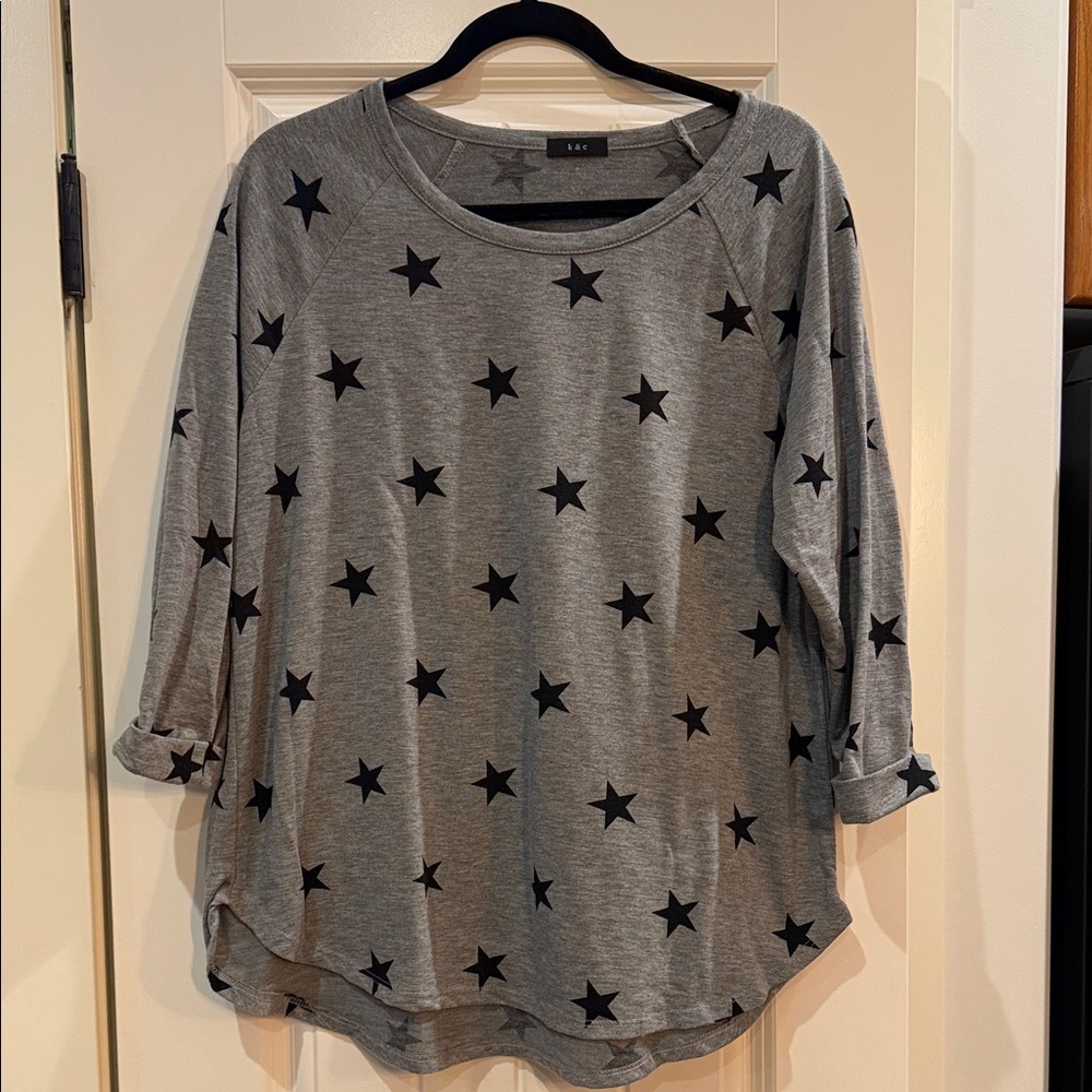 Stylish Gray Star Long Sleeve Women's Top